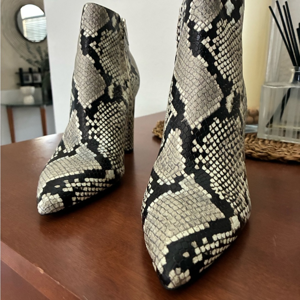 Marc Fisher Black and Cream Snakeskin Ankle Boots